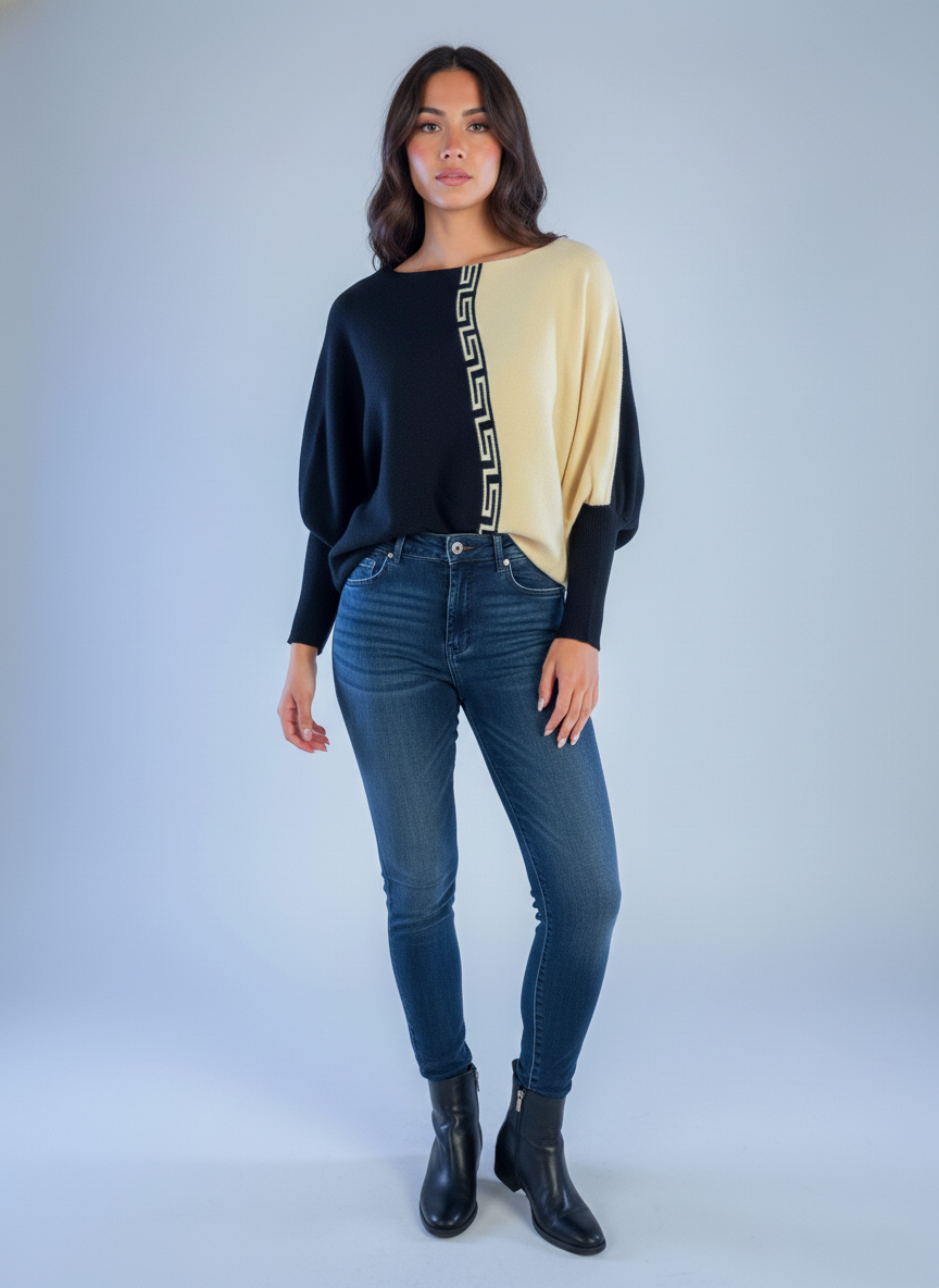 Suéter negro bicolor manga larga de semiglobo