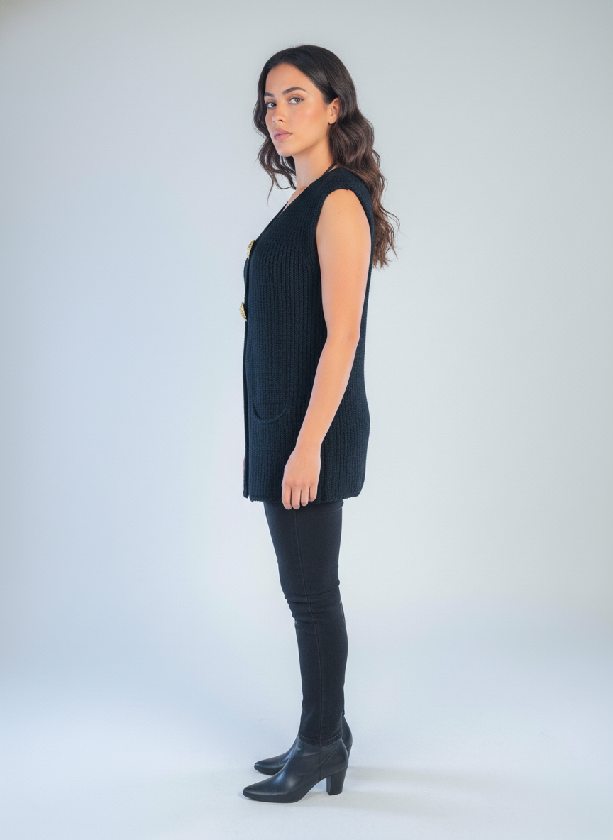 Chaleco tejido con dos botones grandes de cierre