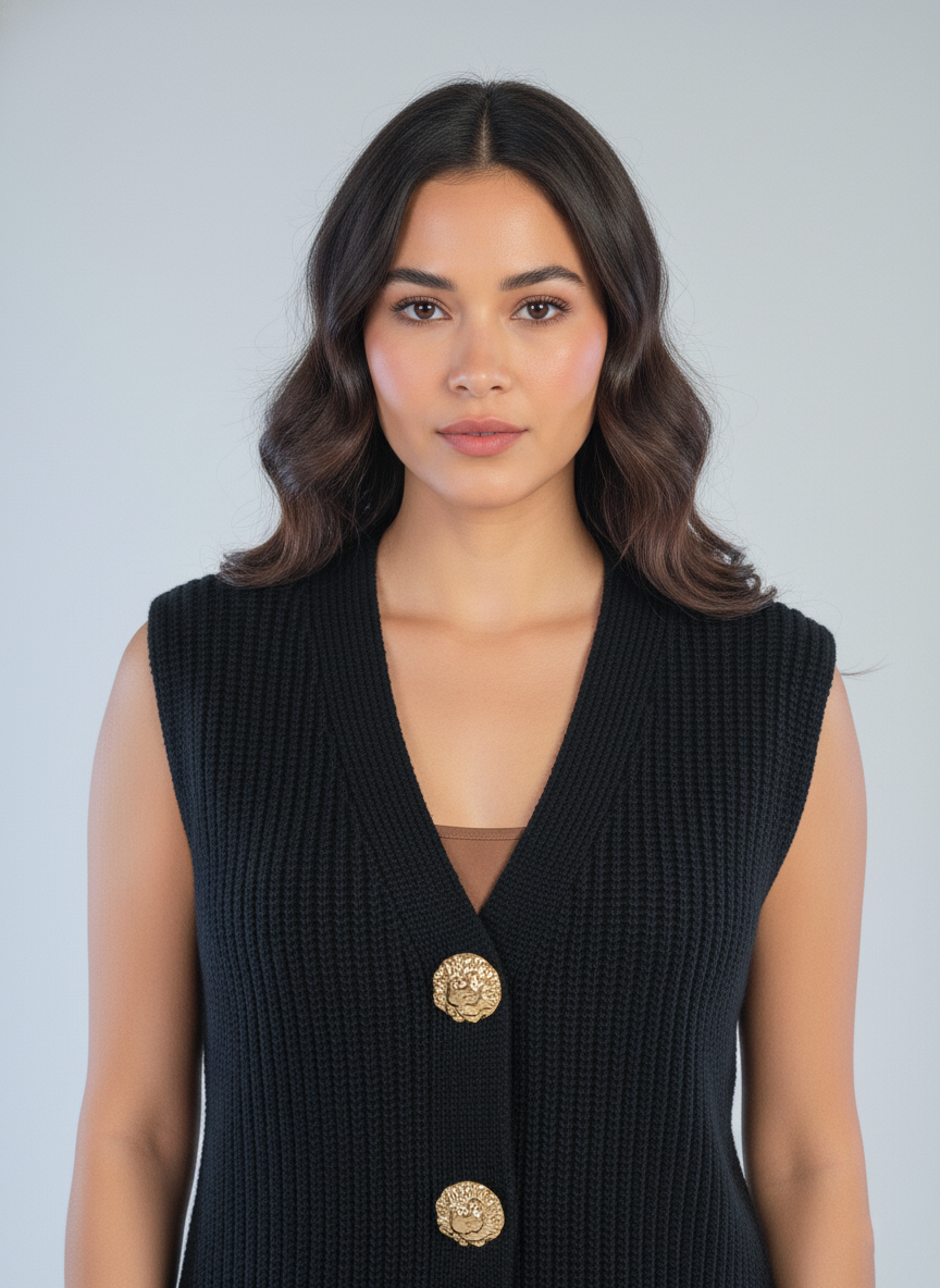 Chaleco tejido con dos botones grandes de cierre