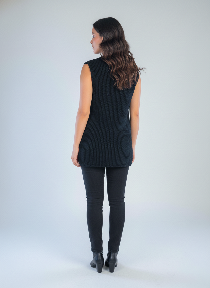 Chaleco negro tejido con botones grandes