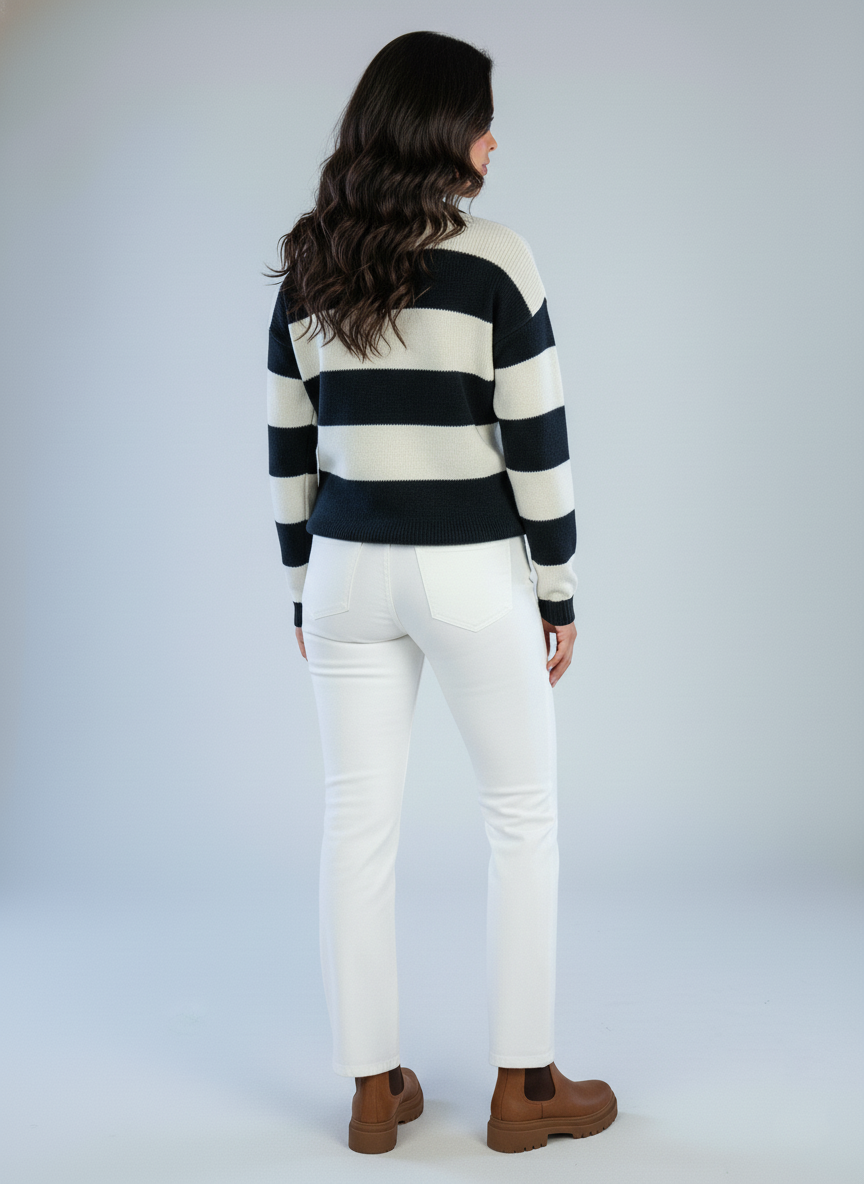 Suéter tejido de rayas negras y blancas