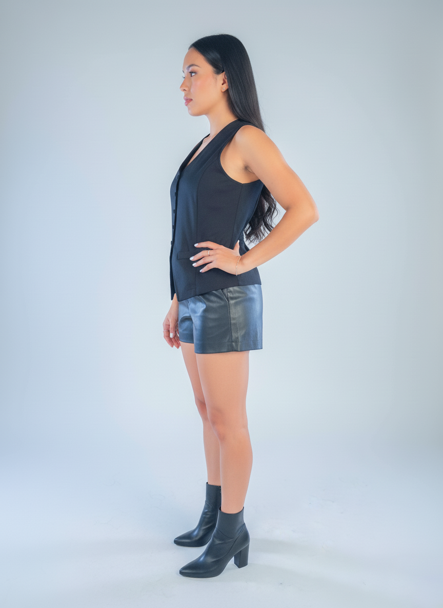 Chaleco negro abotonado con amarre en espalda