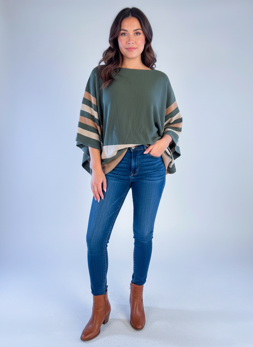 Capa verde con mangas de líneas de colores