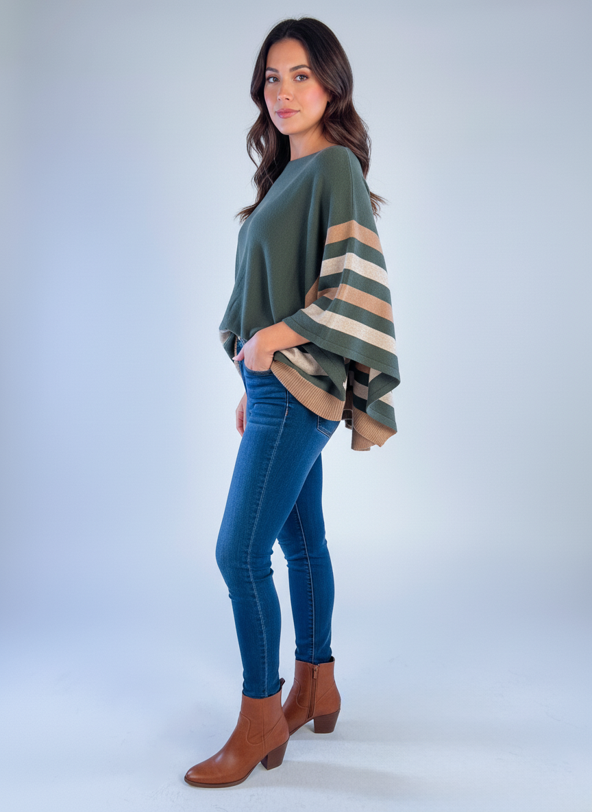 Capa verde con mangas de líneas de colores