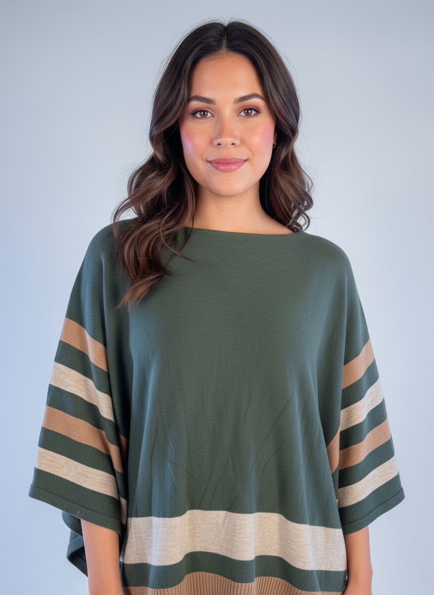 Capa verde con mangas de líneas de colores