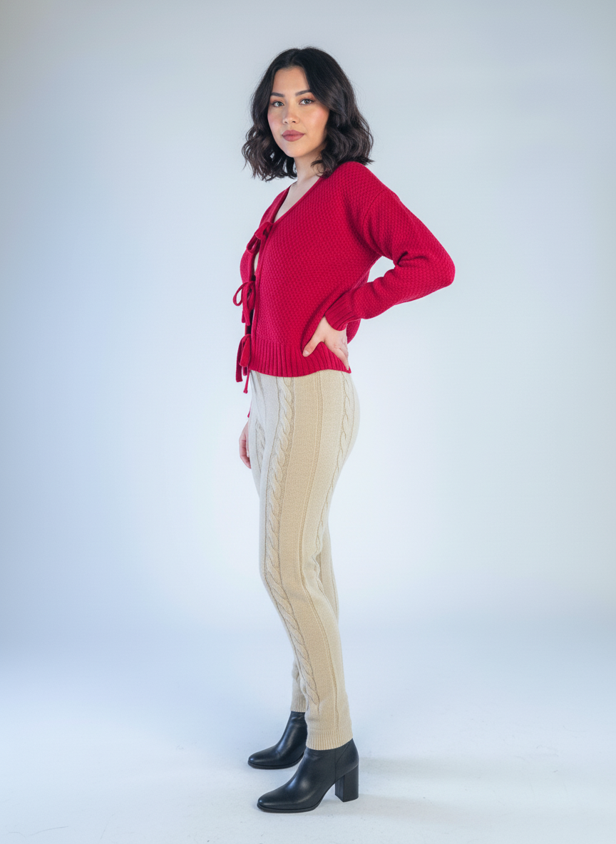 Cardigan guinda tejido con cierre con amarres