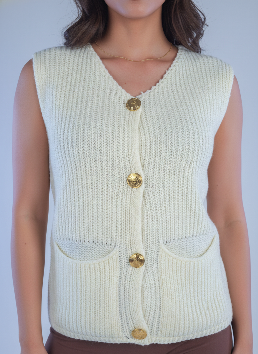 Chaleco tejido abotonado con bolsas al frente