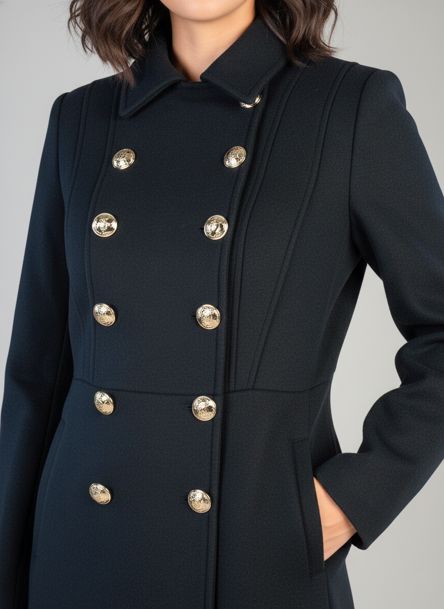 Saco negro abotonado doble corte semi largo