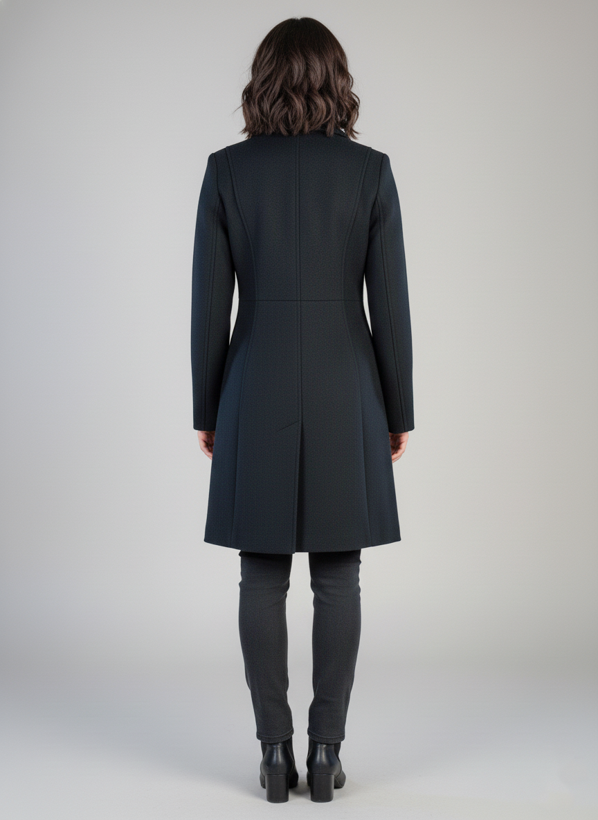 Saco negro abotonado doble corte semi largo