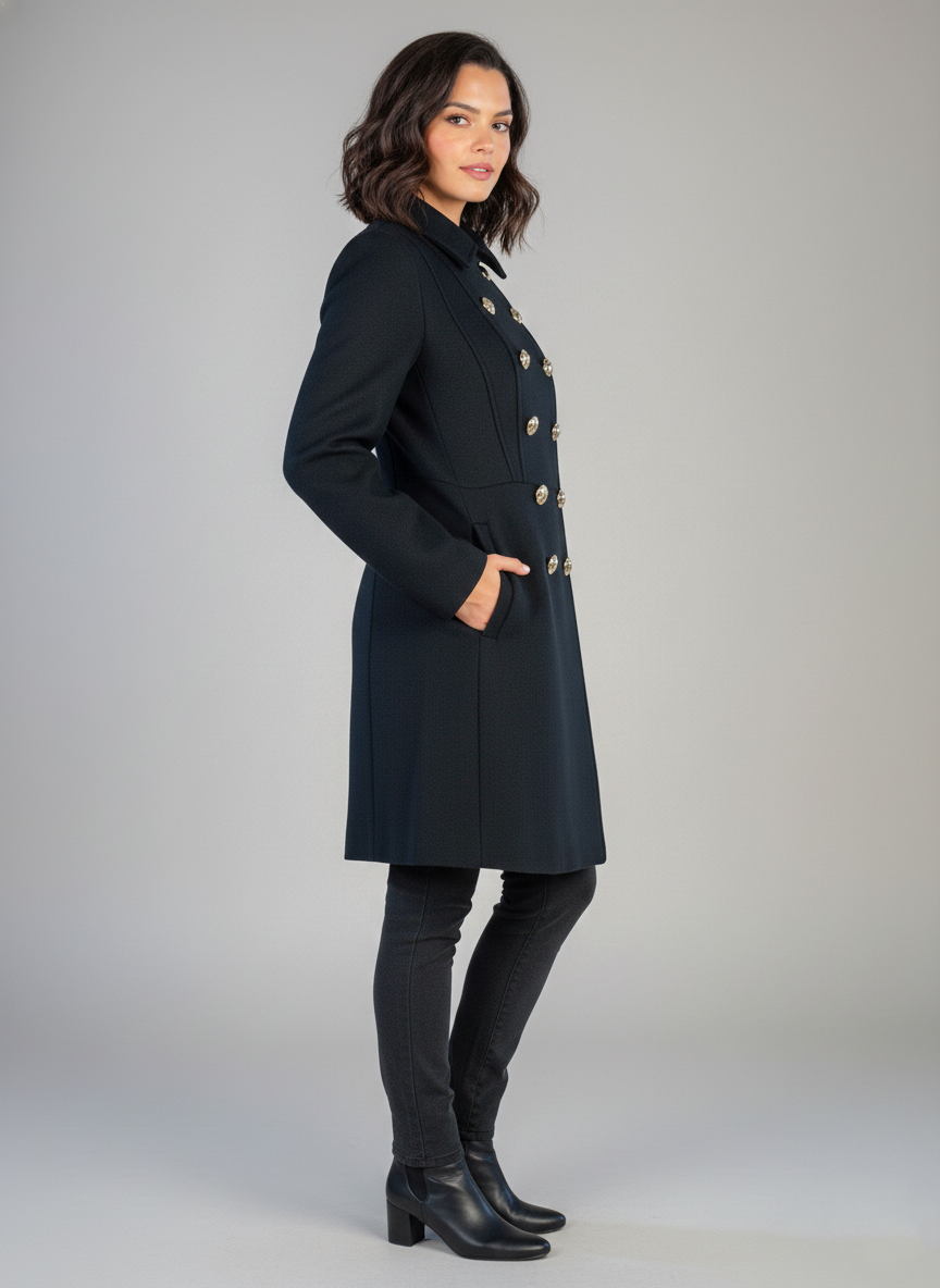 Saco negro abotonado doble corte semi largo