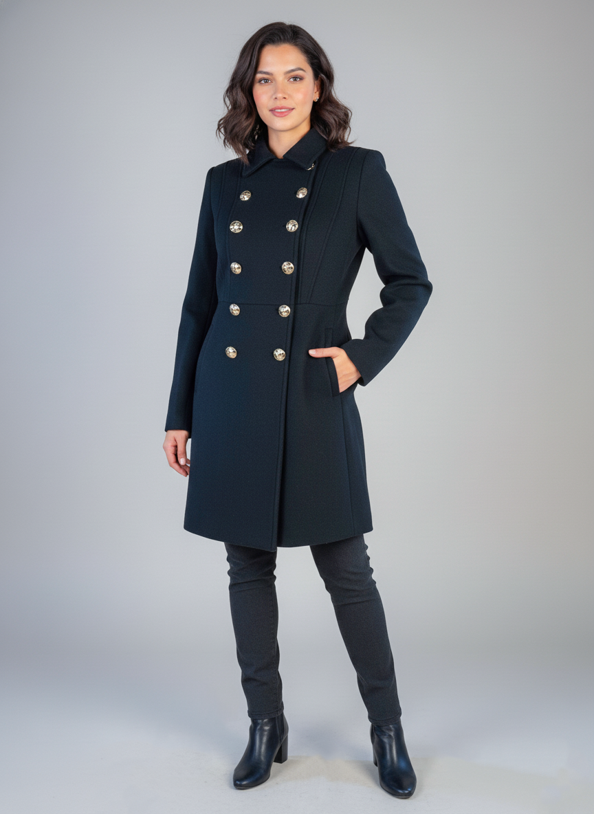 Saco negro abotonado doble corte semi largo