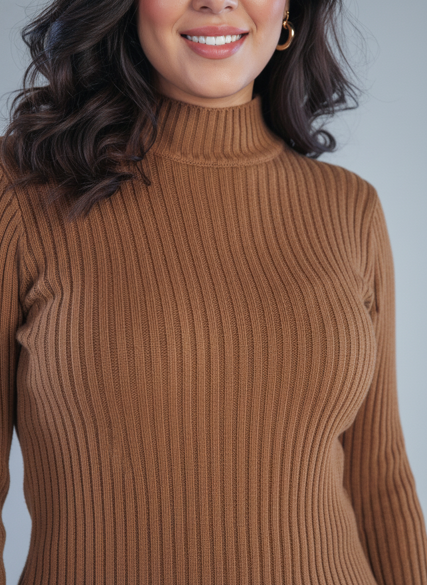 Conjunto cafe acanalado de dos piezas de pantalón y sueter