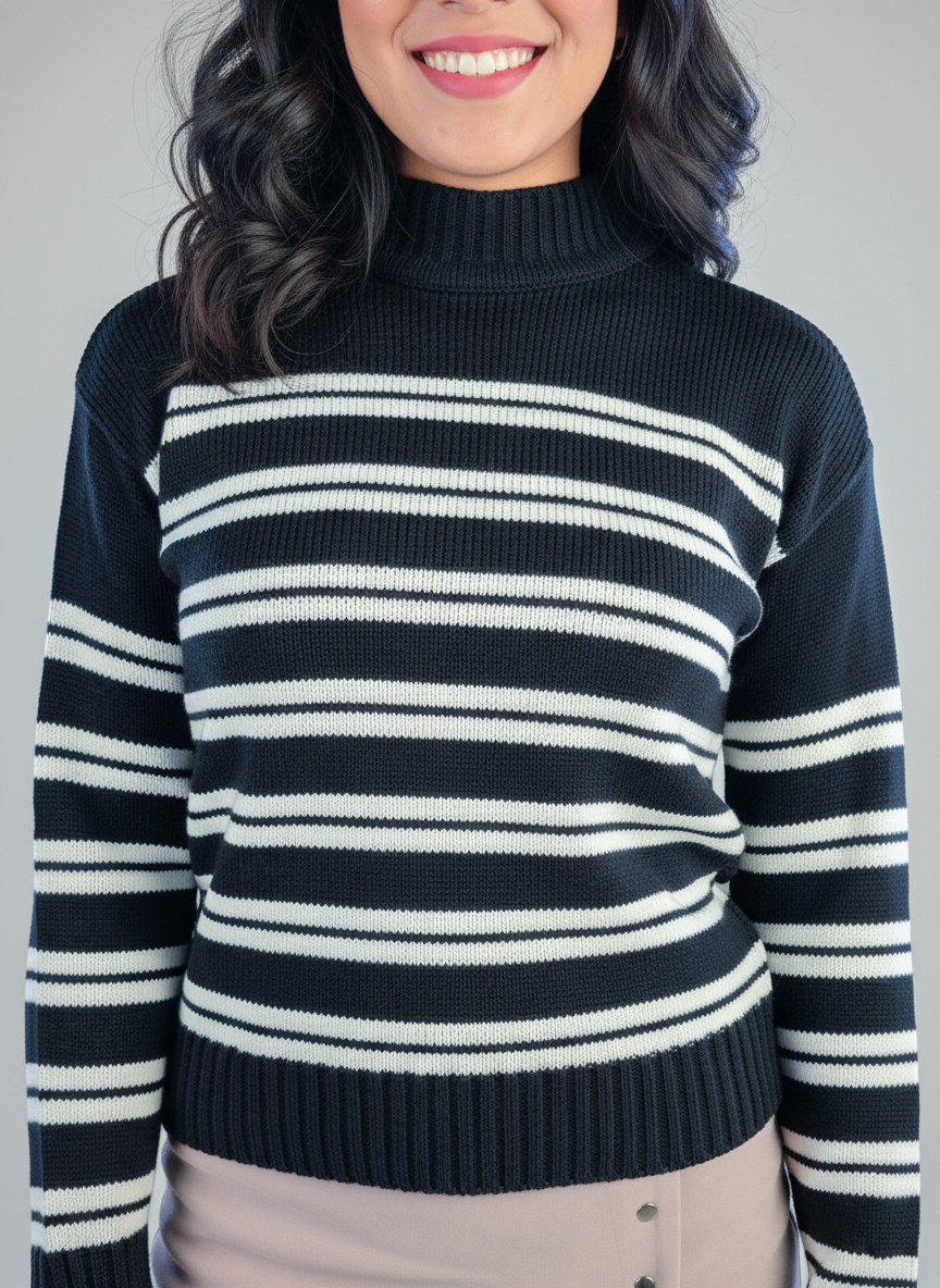 Suéter negro con rayas horizontales