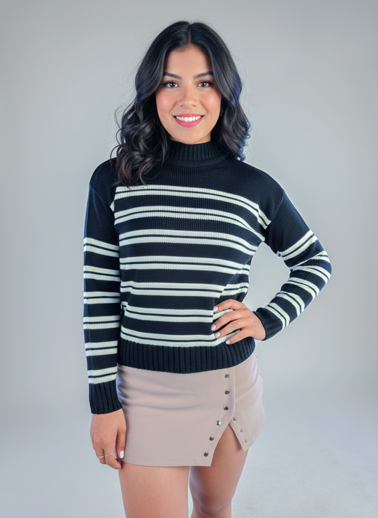 Suéter negro con rayas horizontales