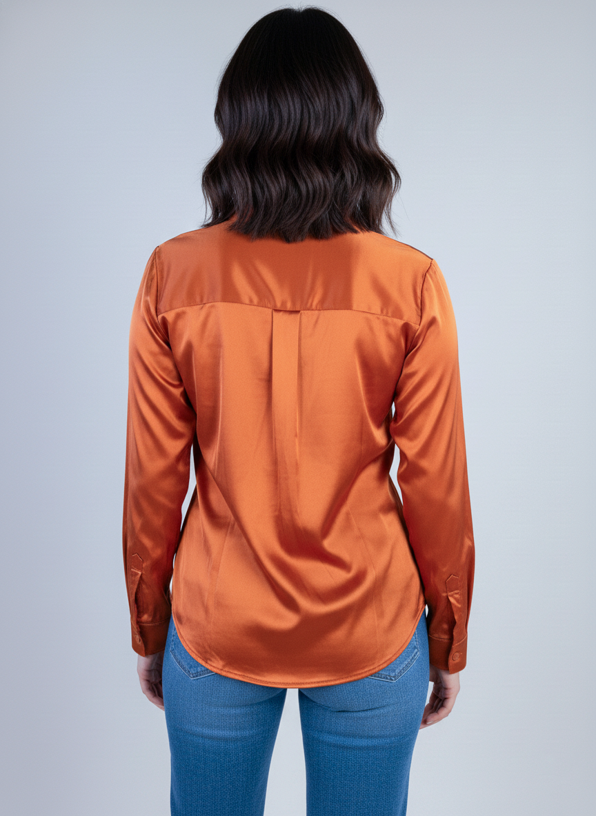 Blusa satinada naranja satinada abotonada