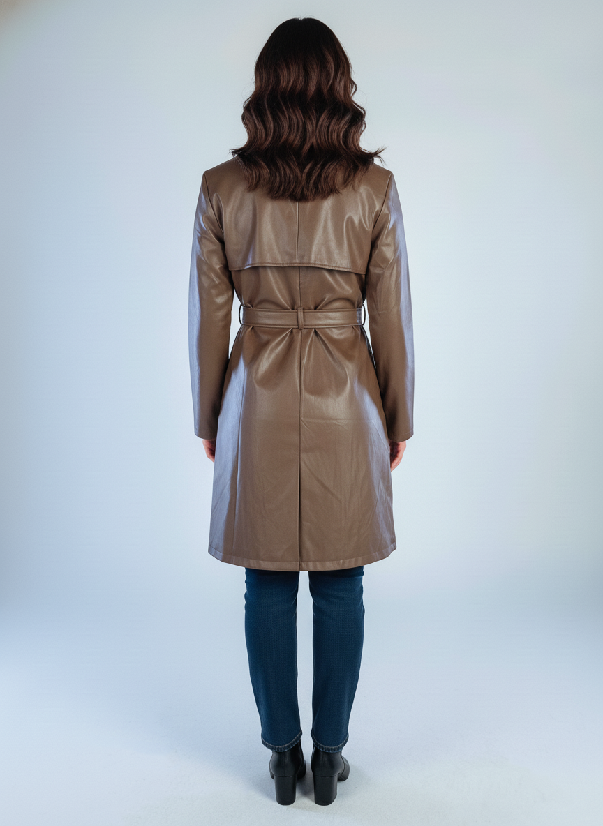 Gabardina cafe con cinturón de vinipiel