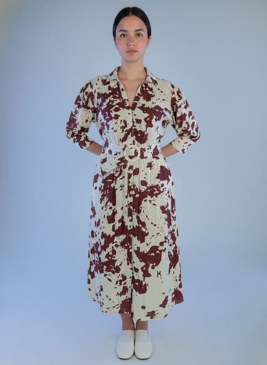 Vestido beige animal print abotonado