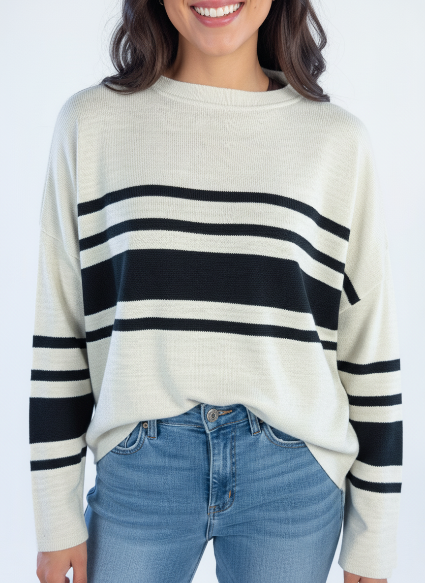 Suéter blanco con rayas negras