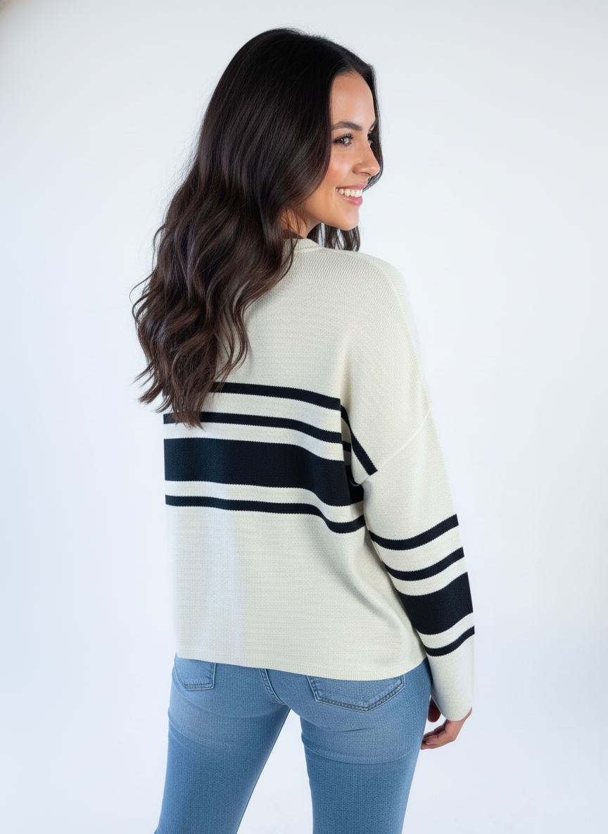 Suéter blanco con rayas negras