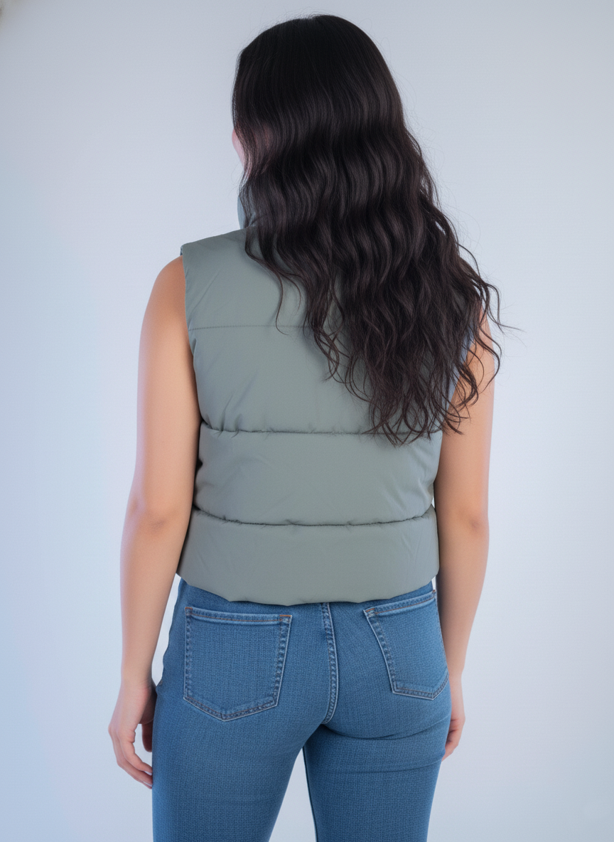 Chaleco verde corto tipo cazador con cierre de ziper