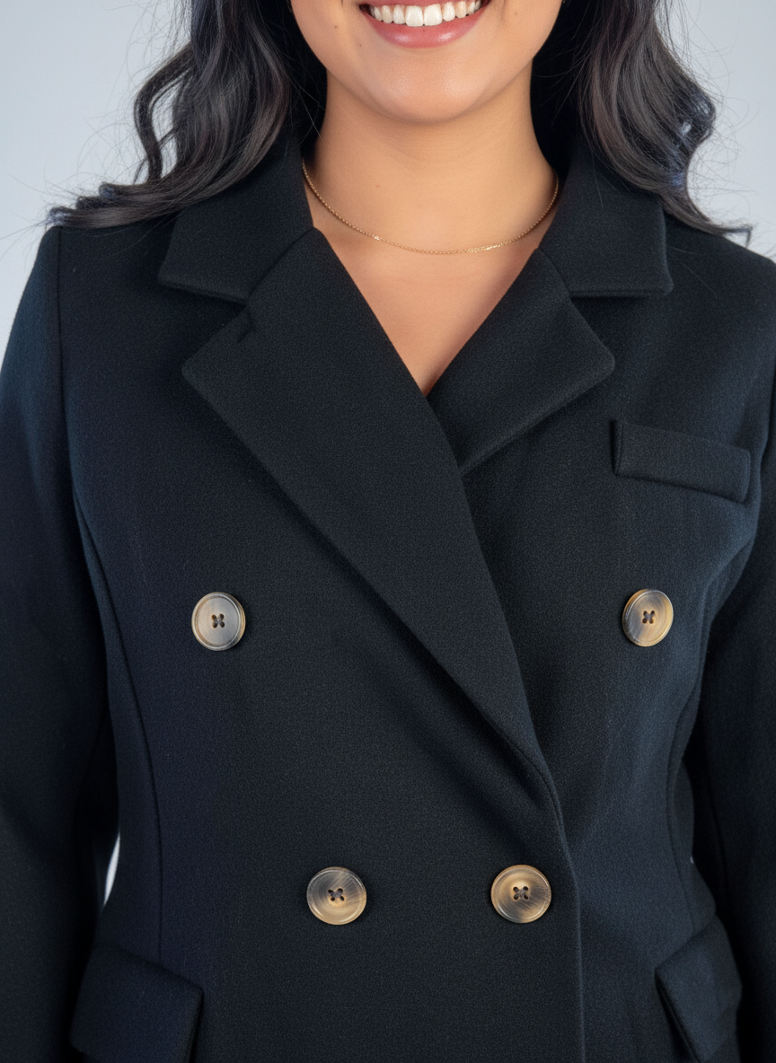 Abrigo negro tipo gabardina abotonado