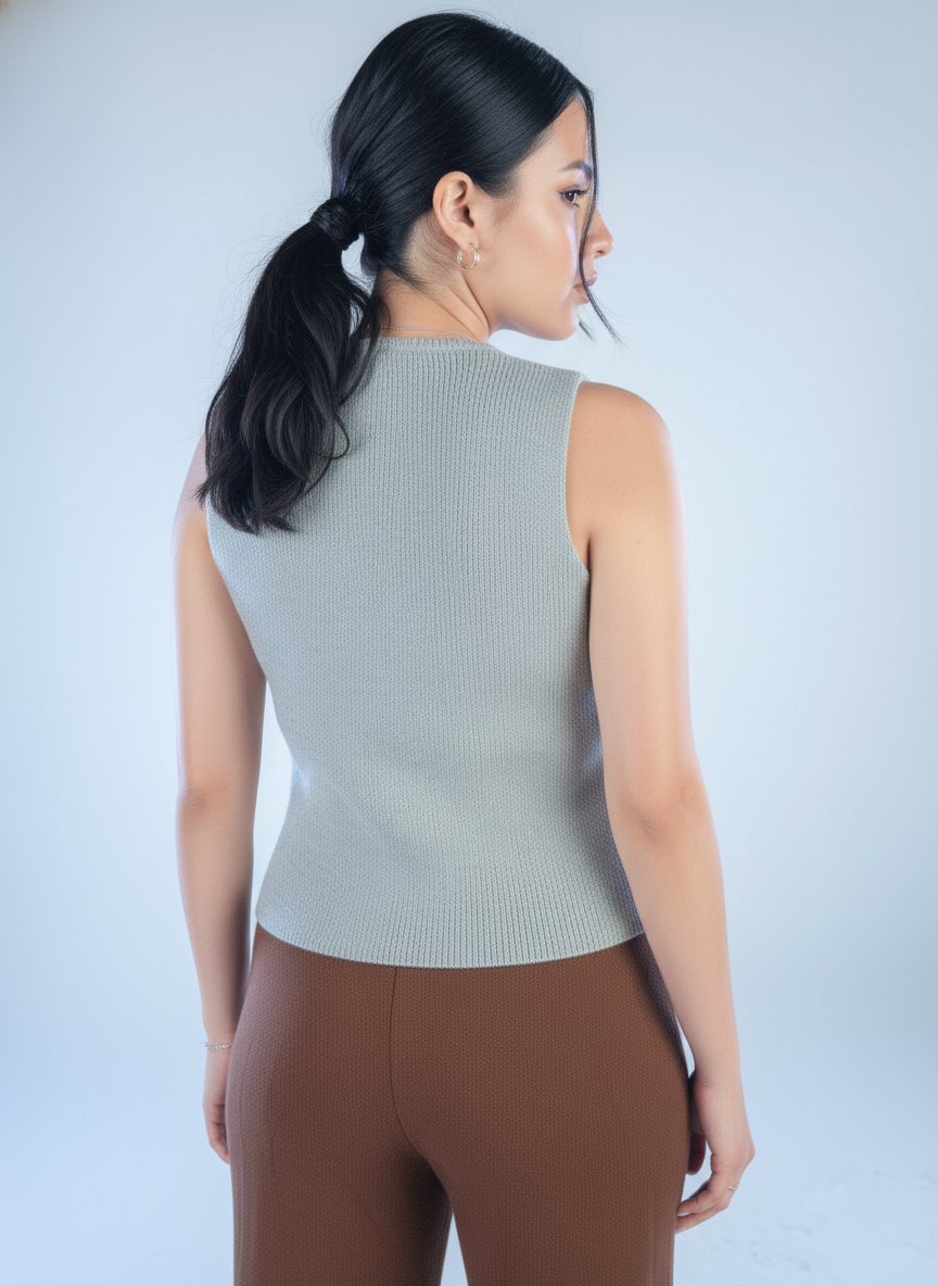 Chaleco gris tejido con amarre en cierre