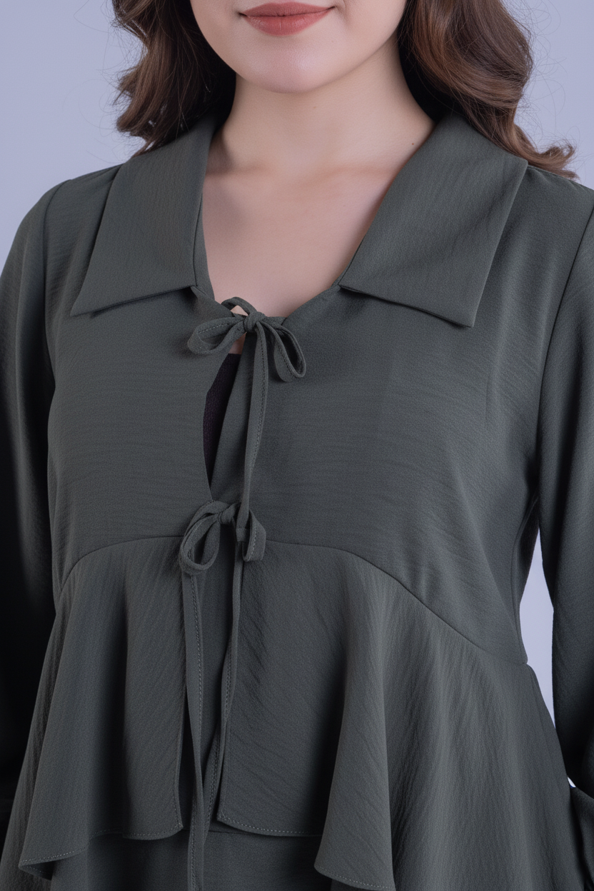 Blusa manga larga con amarres y olanes