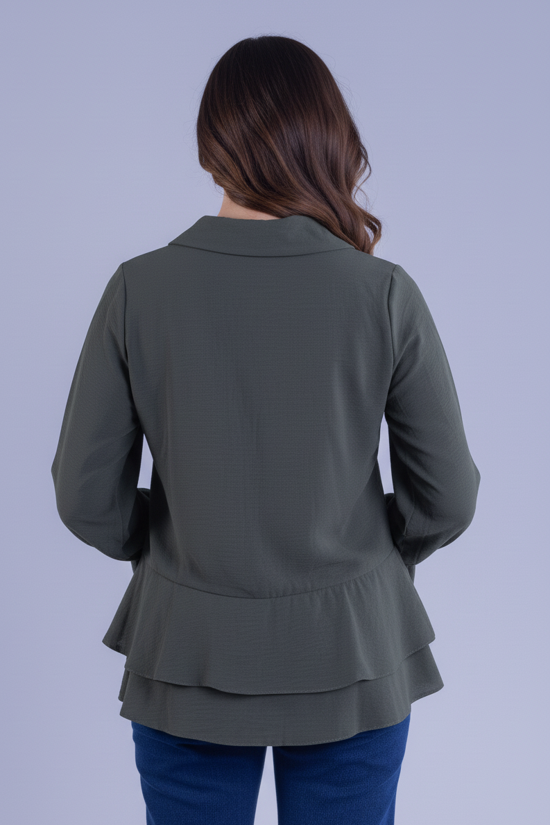 Blusa manga larga con amarres y olanes