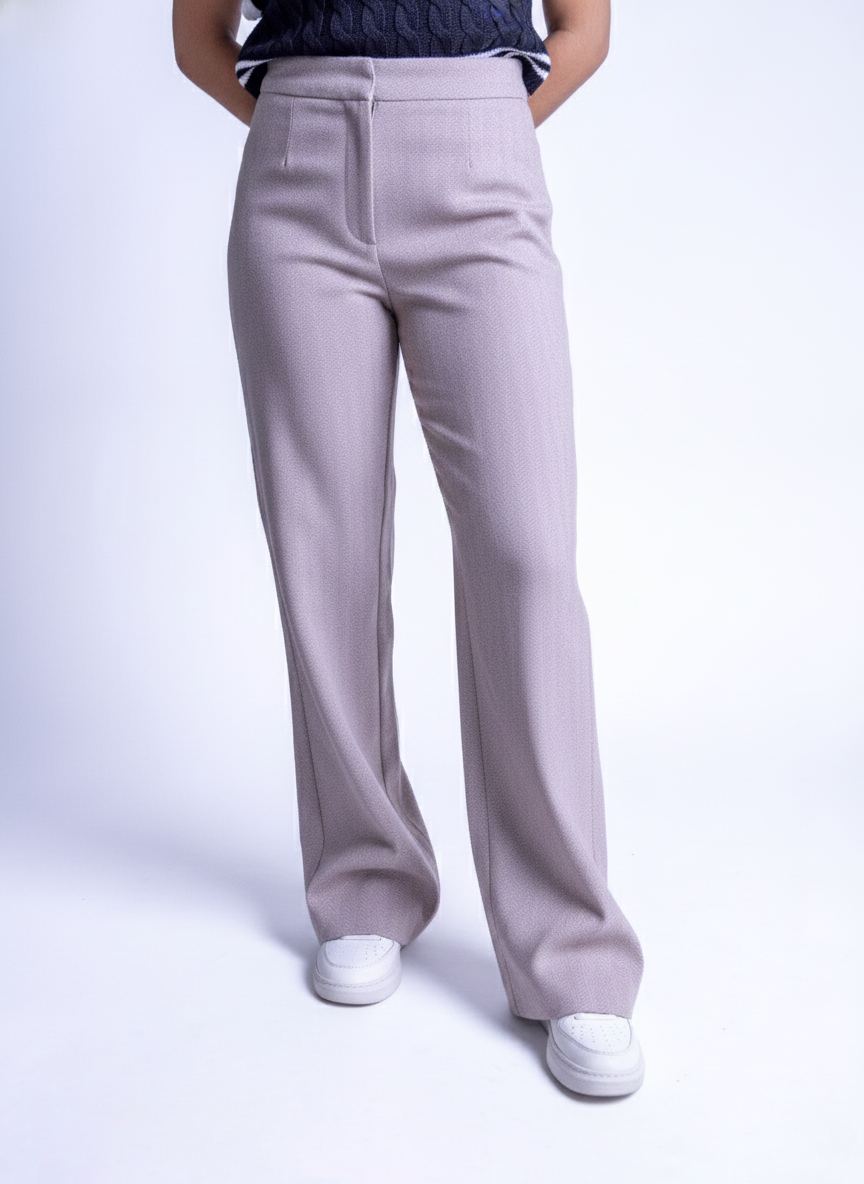 Pantalón beige jaspeado con pinzas de vestir