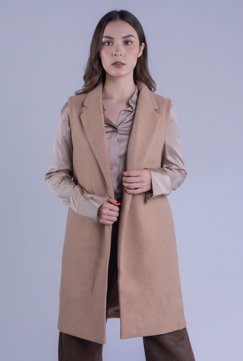 Chaleco beige abierto de invierno