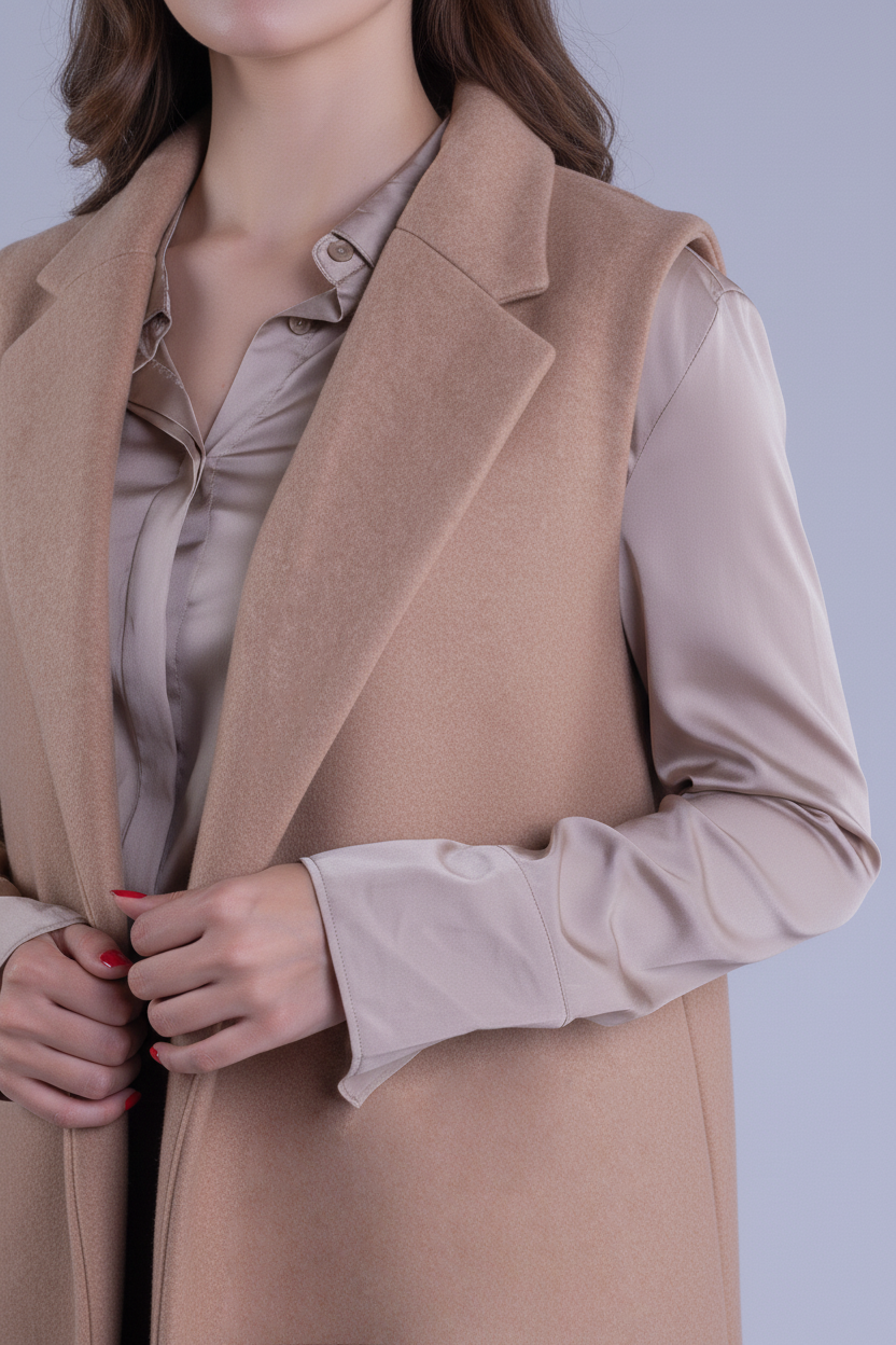 Chaleco beige abierto de invierno