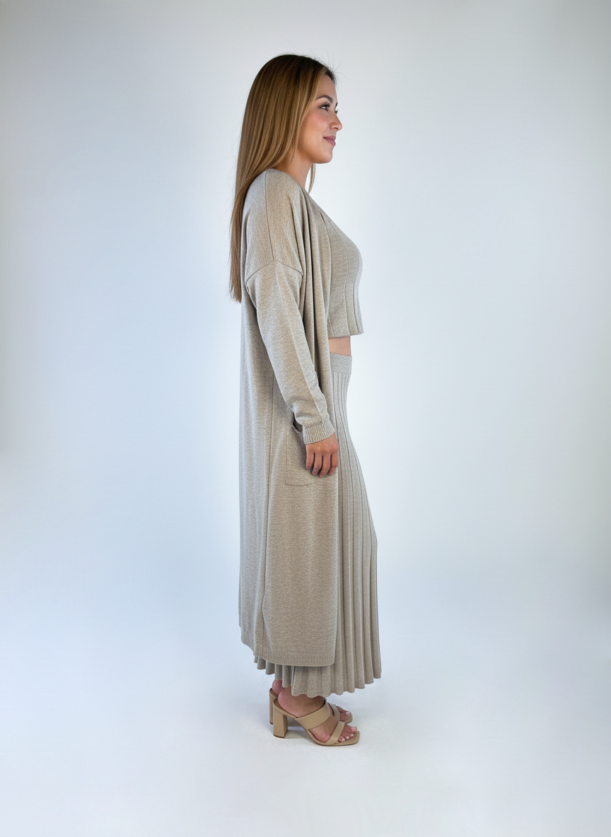 Conjunto gris de 3 piezas, top falda y blazer