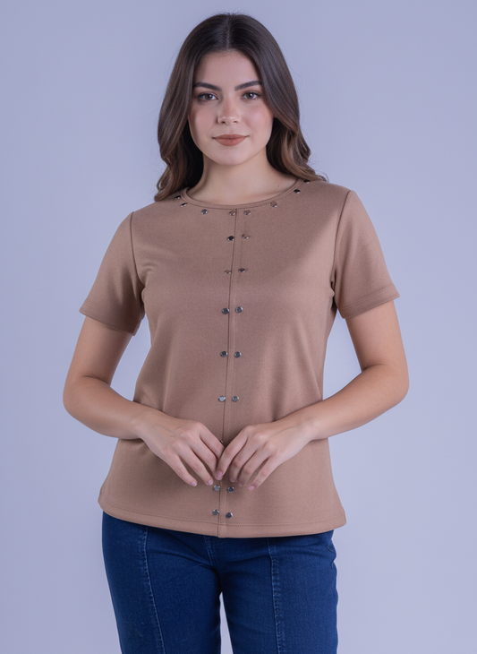 Blusa manga corta de gamuza con estoperoles