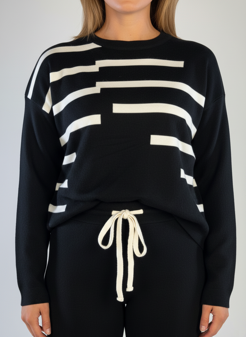 Conjunto de tejido con blusa de rayas y pantalonera