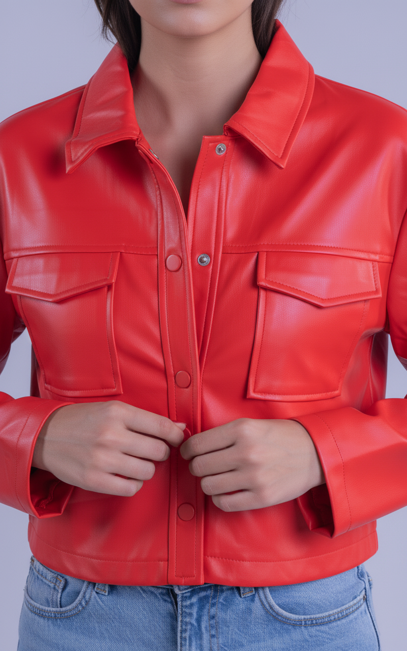 Chamarra de vinipiel roja tipo crop top