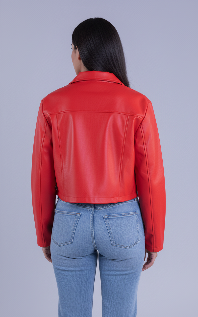 Chamarra de vinipiel roja tipo crop top