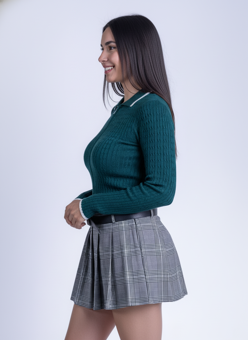 Blusa verde tipo sport con ziper