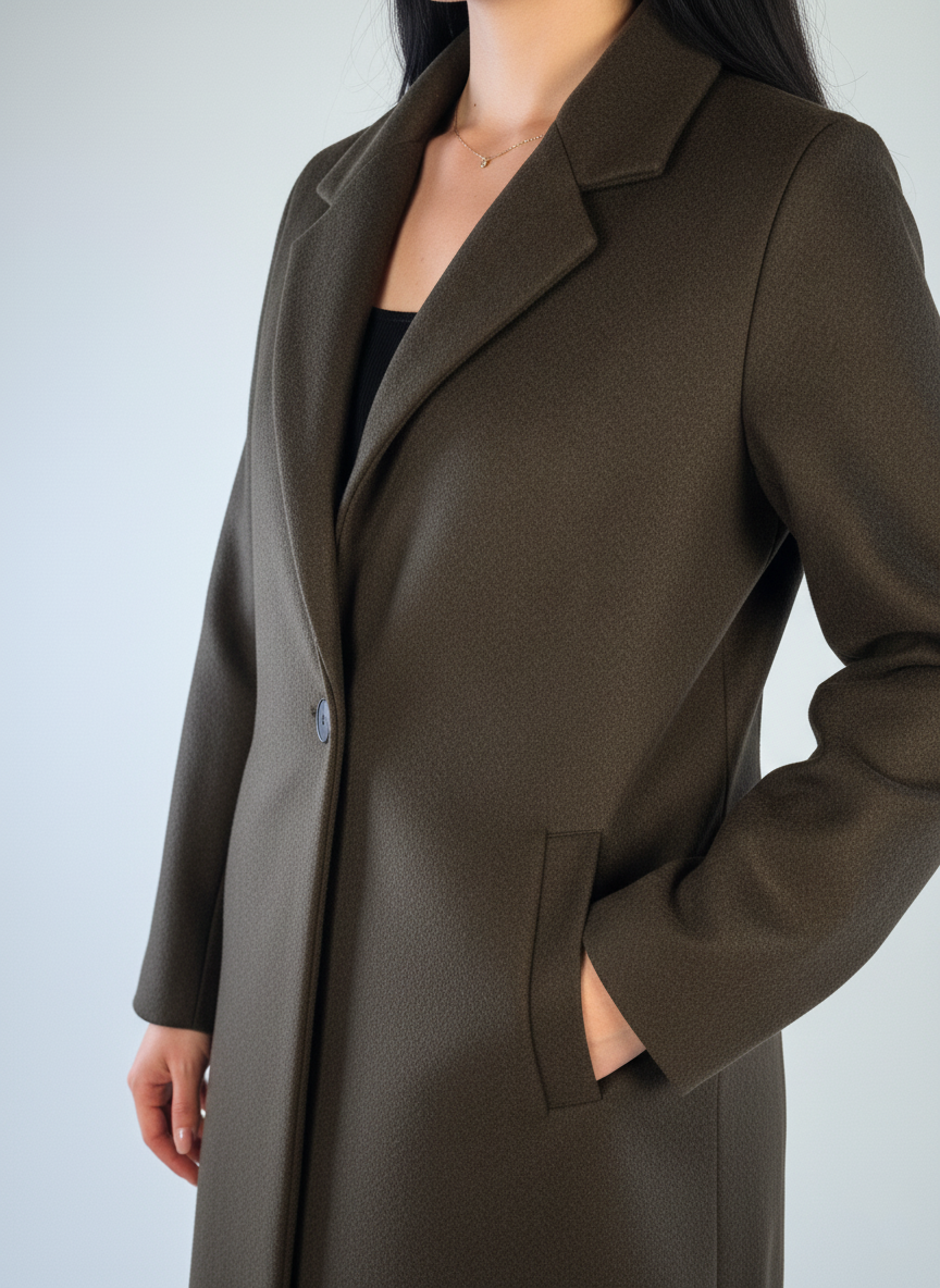 Saco largo cafe con cierre a un botón