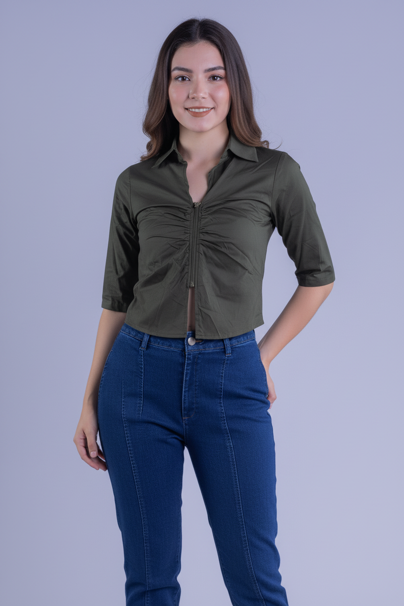 Crop top verde soldado abotonado