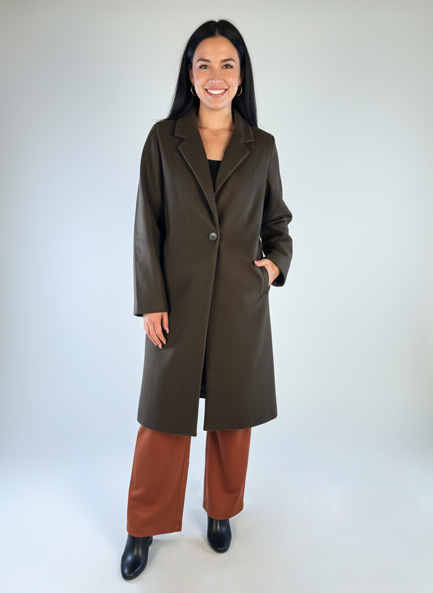 Saco largo cafe con cierre a un botón