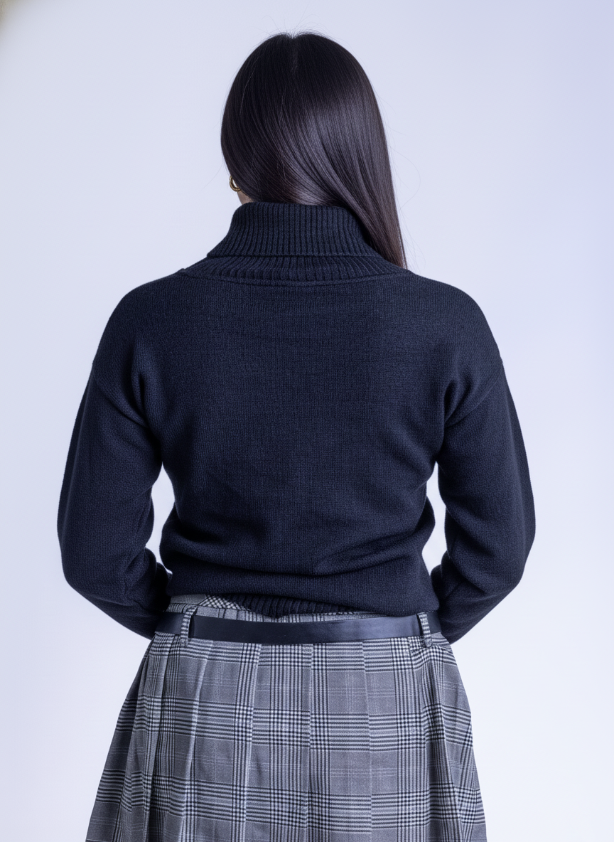 Suéter negro cuello alto acanalado