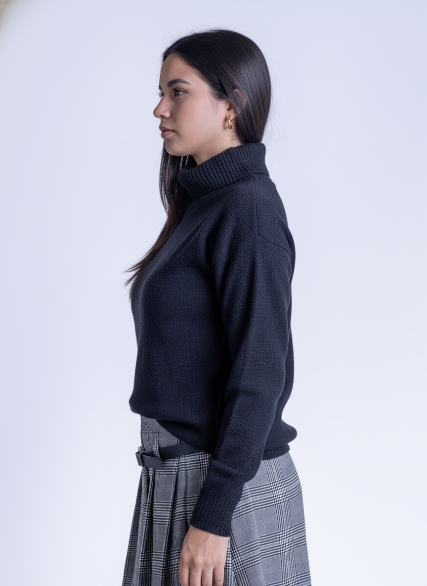 Suéter negro cuello alto acanalado