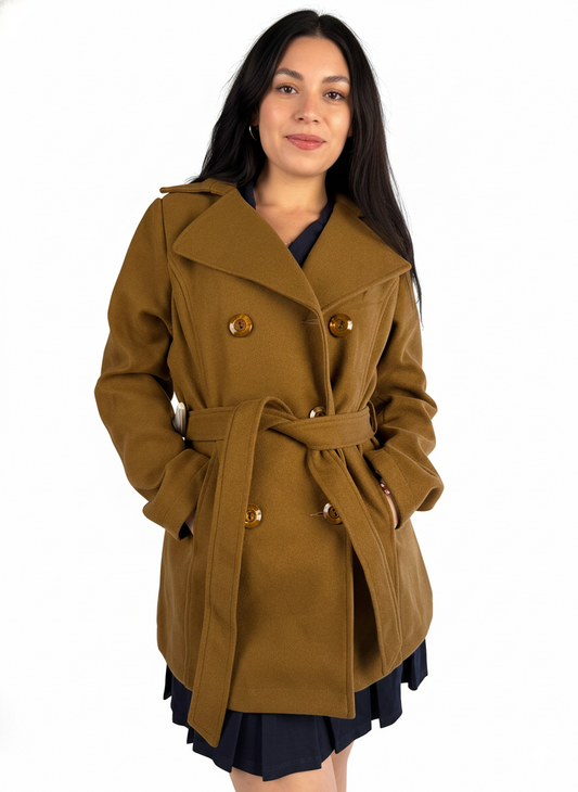 Saco cafe abotonado largo con cinto