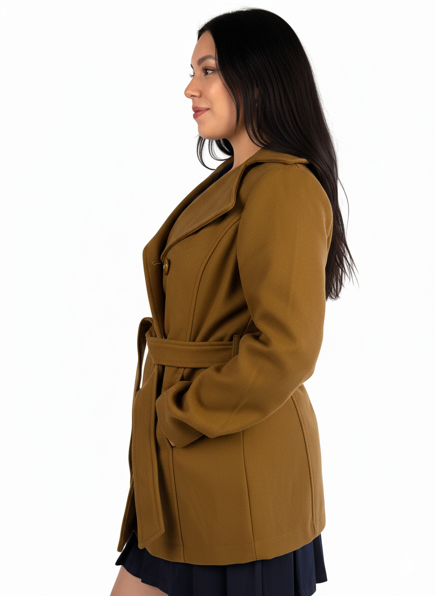 Saco cafe abotonado largo con cinto
