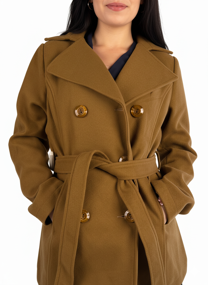 Saco cafe abotonado largo con cinto