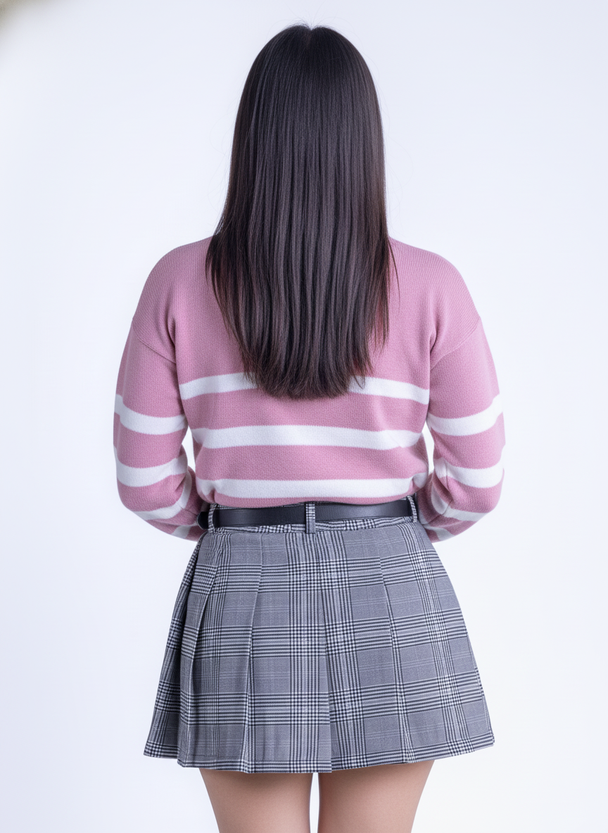 Sueter rosita cuello redondo con franjas blancas