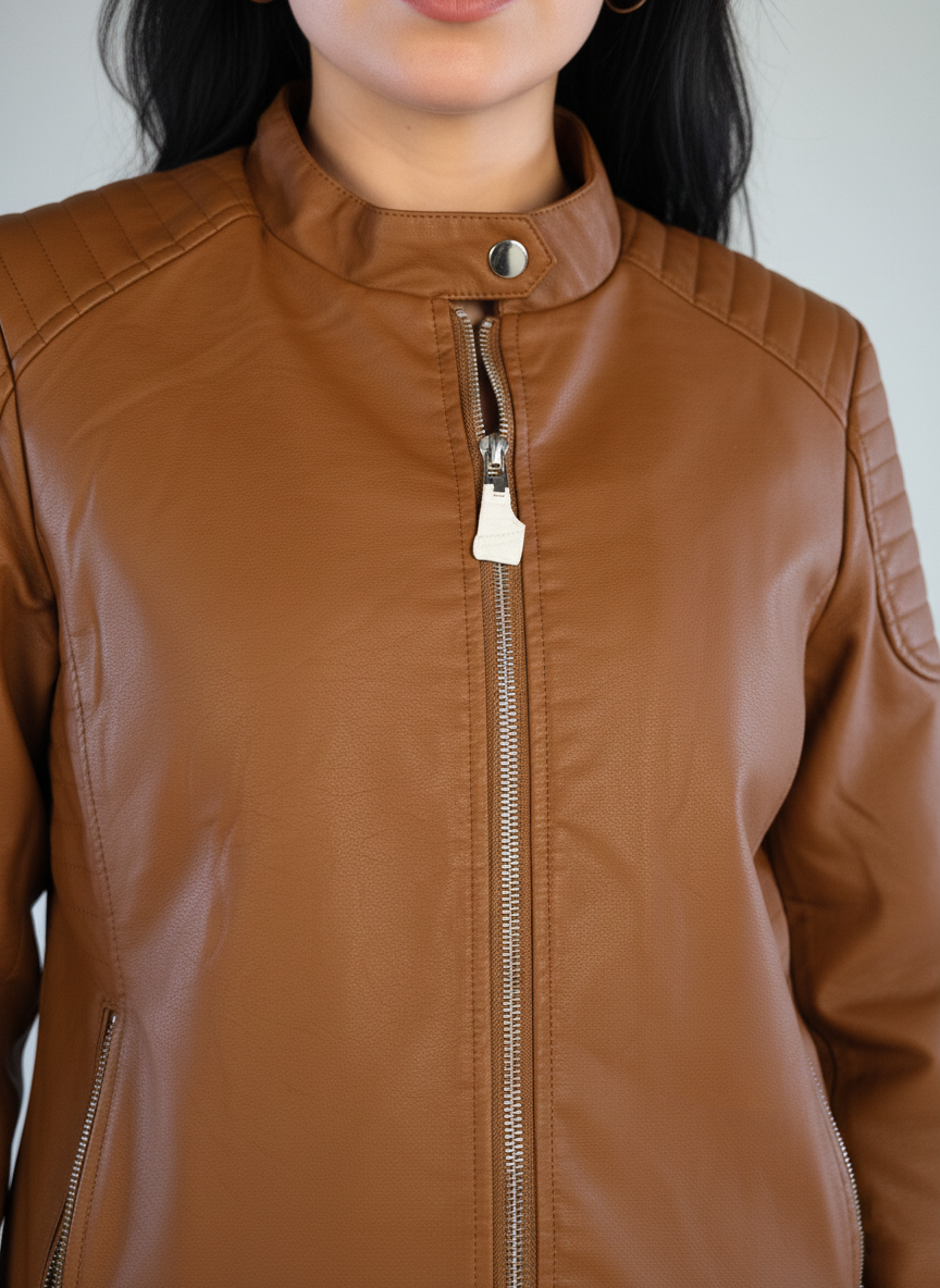 Chamarra cafe de vinipiel estilo biker