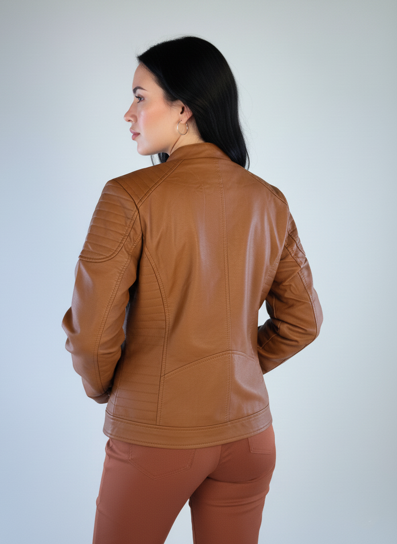 Chamarra cafe de vinipiel estilo biker