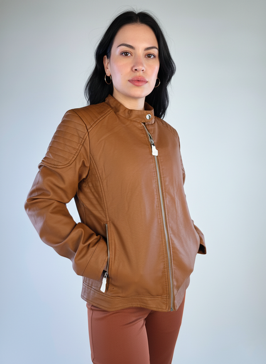 Chamarra cafe de vinipiel estilo biker