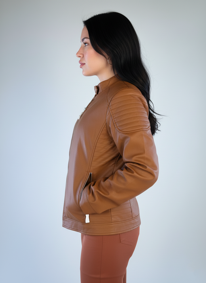 Chamarra cafe de vinipiel estilo biker